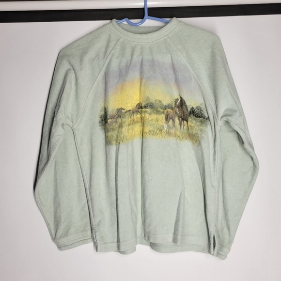 Artisans Sweaters - Artisans Pastel Green Horse Scene Sweatshirt